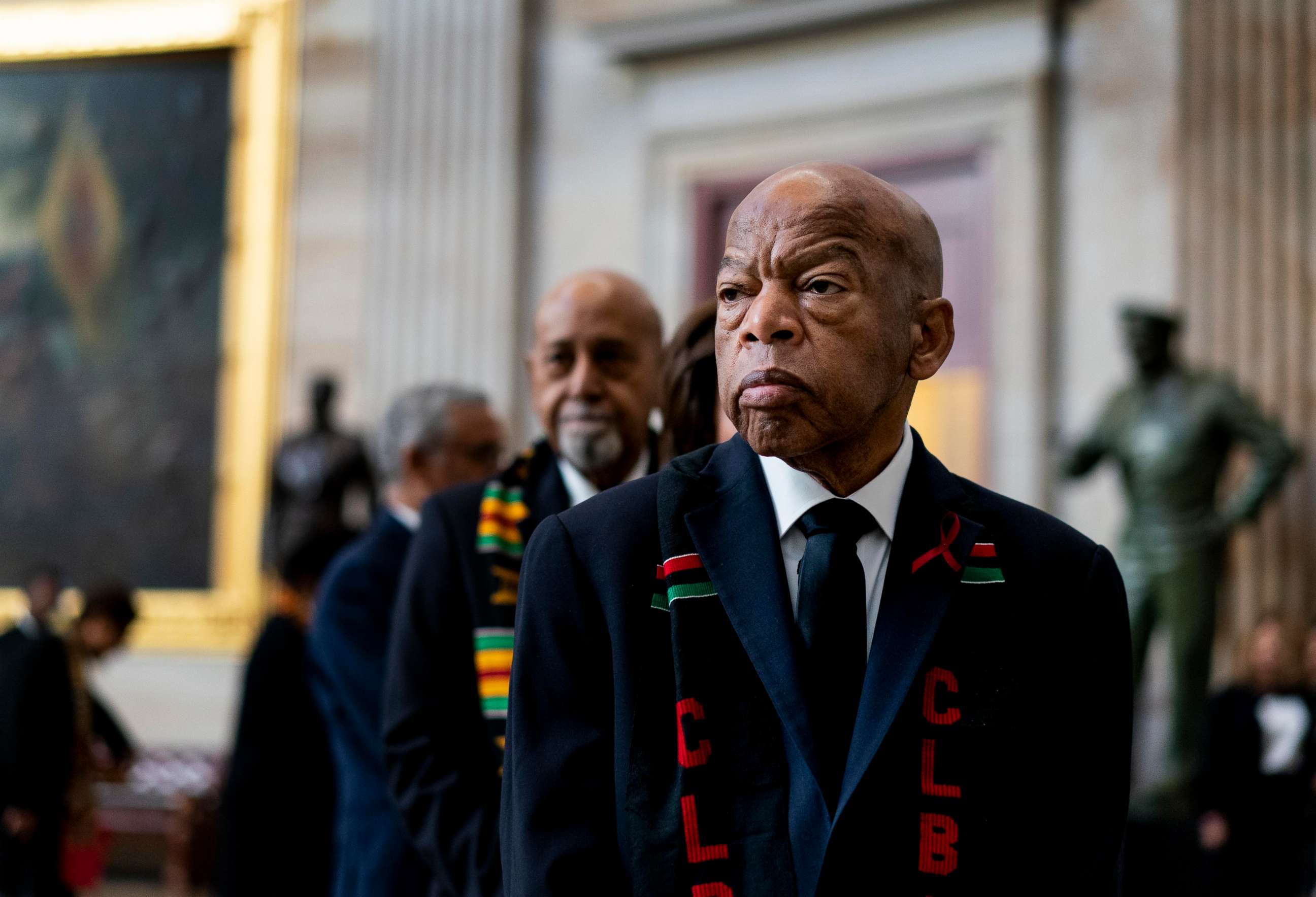 PHOTO: Civil Rights icon Congressman John Lewis pauses during a memorial ceremony on Capitol Hill on Oct. 24, 2019, in Washington.