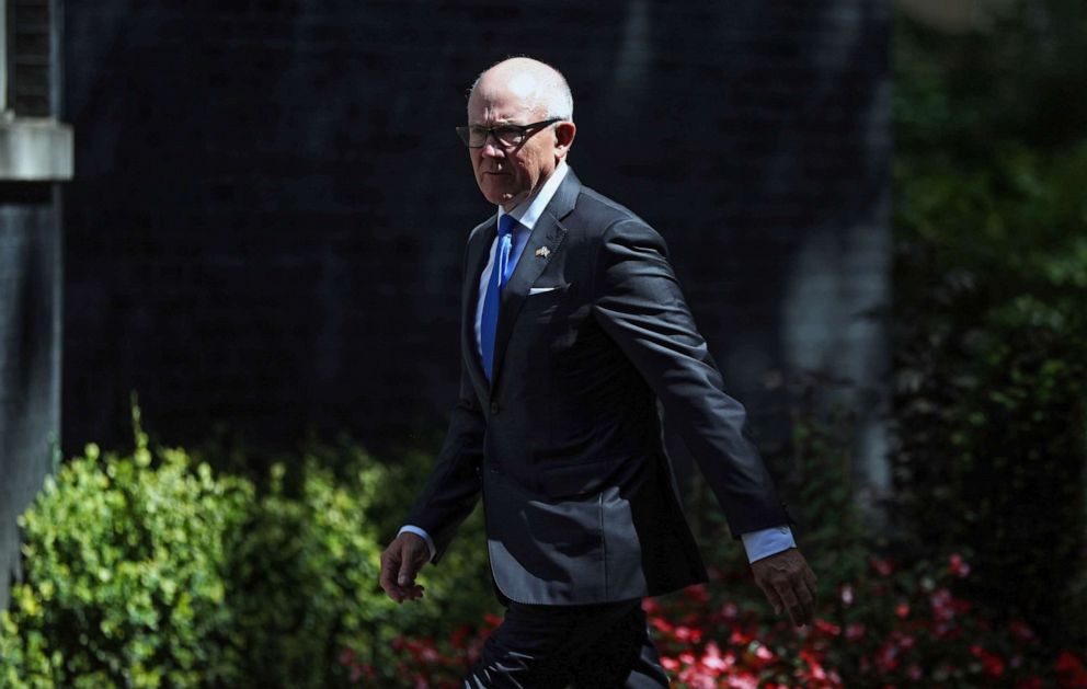 PHOTO: Robert Wood Johnson, the United States' ambassador to Britain, arrives for a meeting between U.S. Secretary of State Mike Pompeo and Britain's Prime Minister Boris Johnson at Downing Street for talks on July 21, 2020 in London, England.