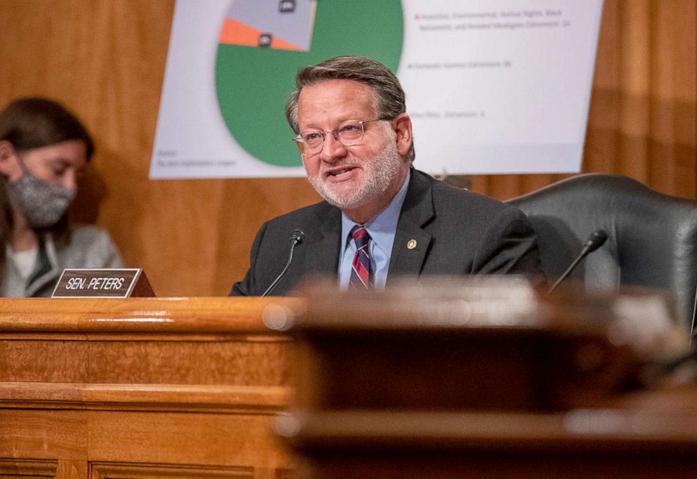 PHOTO: Sen. Gary Peters delivers remarks before the Senate Homeland Security and Governmental Affairs committee in Washington, Sept. 23, 2020.