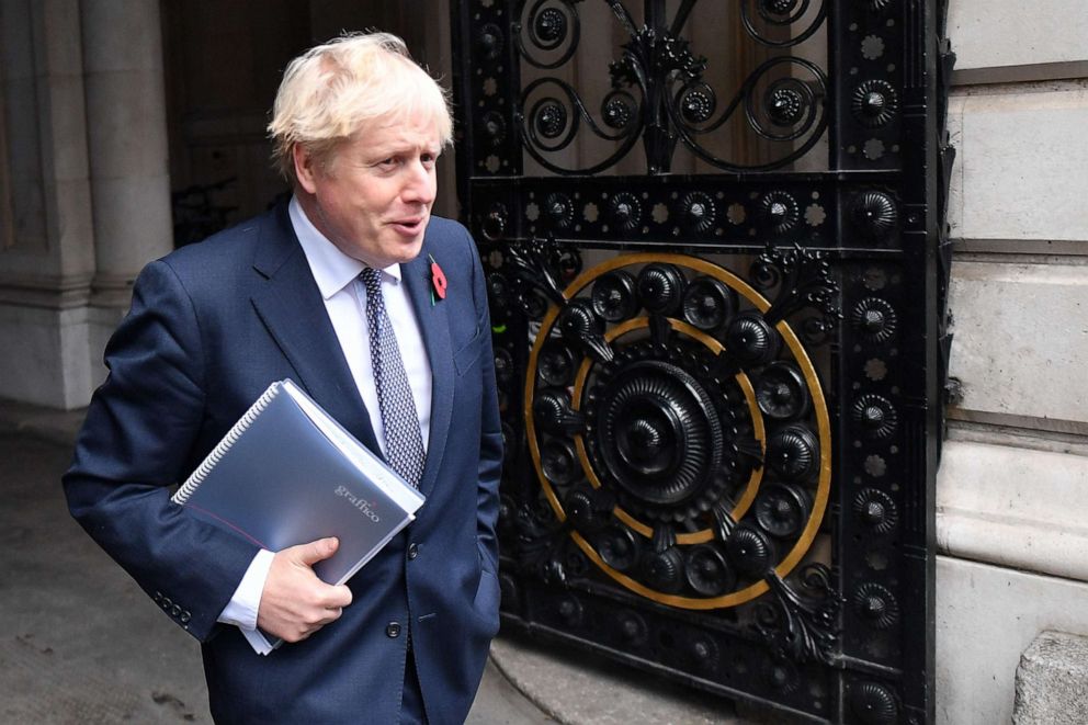 PHOTO: Britain's Prime Minister Boris Johnson arrives back at Downing Street in London, Nov. 10, 2020.