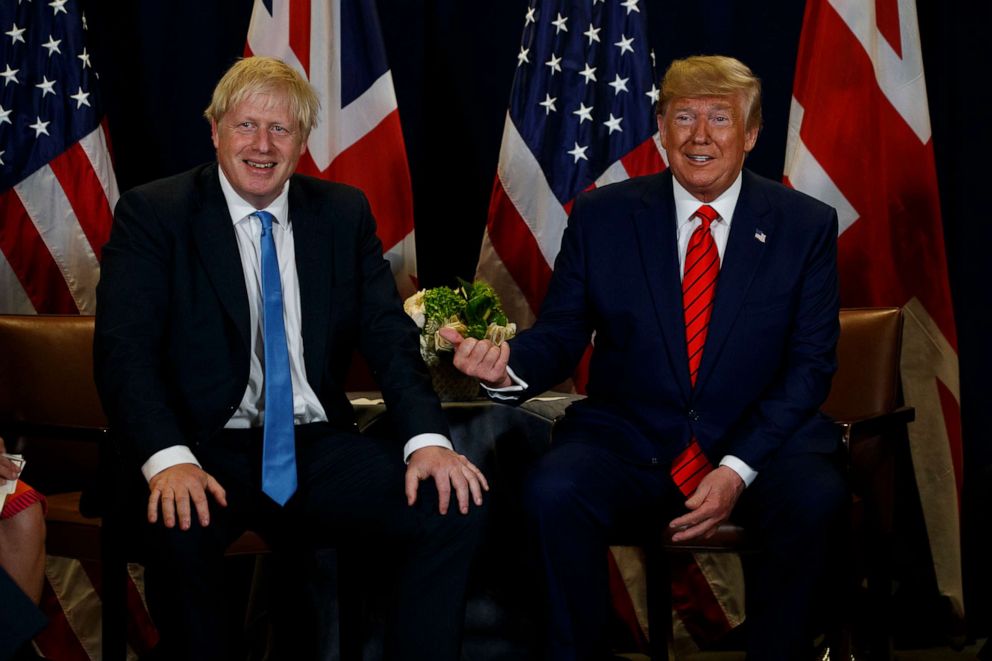 FILE PHOTO: U.S. President Donald Trump meets with British Prime Minister Boris Johnson at the United Nations General Assembly in New York, Sept. 24, 2019.