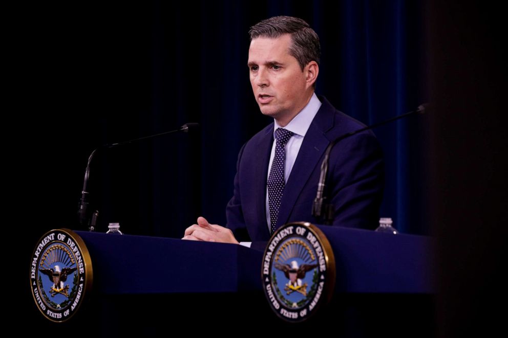 PHOTO: Assistant to the Secretary of Defense for Public Affairs Jonathan R. Hoffman and speaks at a press briefing at the Pentagon on Sept. 19, 2019.