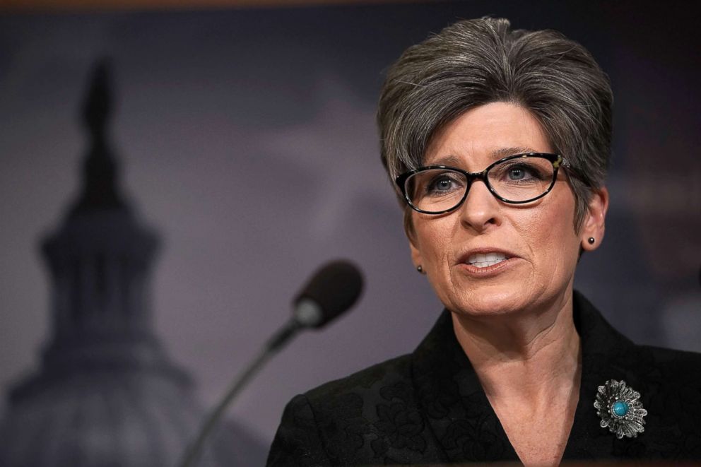 PHOTO: Sen. Joni Ernst speaks during a news conference at the Capitol, Feb. 7, 2018, in Washington.