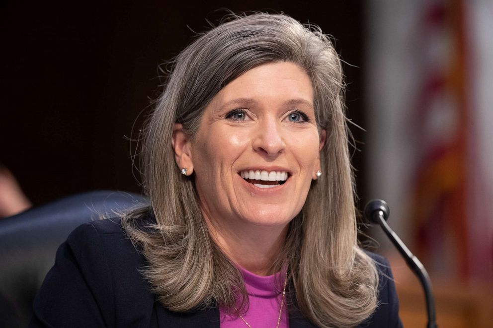 PHOTO: In this Oct. 14, 2020, file photo, Sen. Joni Ernst, R-Iowa, speaks on Capitol Hill in Washington. Ernst will participate in a debate against her Democratic opponent Theresa Greenfield Thursday, Oct. 15, 2020, in Des Moines, Iowa.