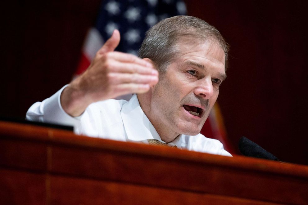 PHOTO: Republican Representative from Ohio, Jim Jordan, speaks during the U.S. House Judiciary Committee hearing on "Policing Practices and Law Enforcement Accountability" on Capitol Hill, June 10, 2020.