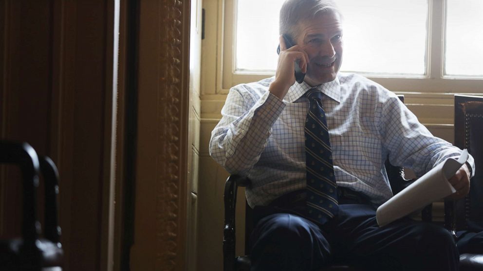PHOTO: Rep. Jim Jordan talks on his phone at the U.S. Capitol, Jan. 25, 2020, in Washington, D.C.