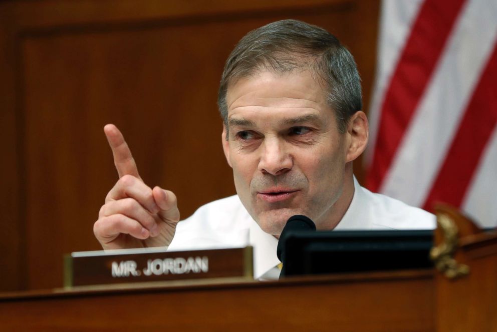 PHOTO: Ranking Member Jim Jordan questions Michael Cohen, President Donald Trump's former personal lawyer, during a hearing of the House Oversight and Reform Committee on Capitol Hill in Washington, D.C., Feb. 27, 2019.