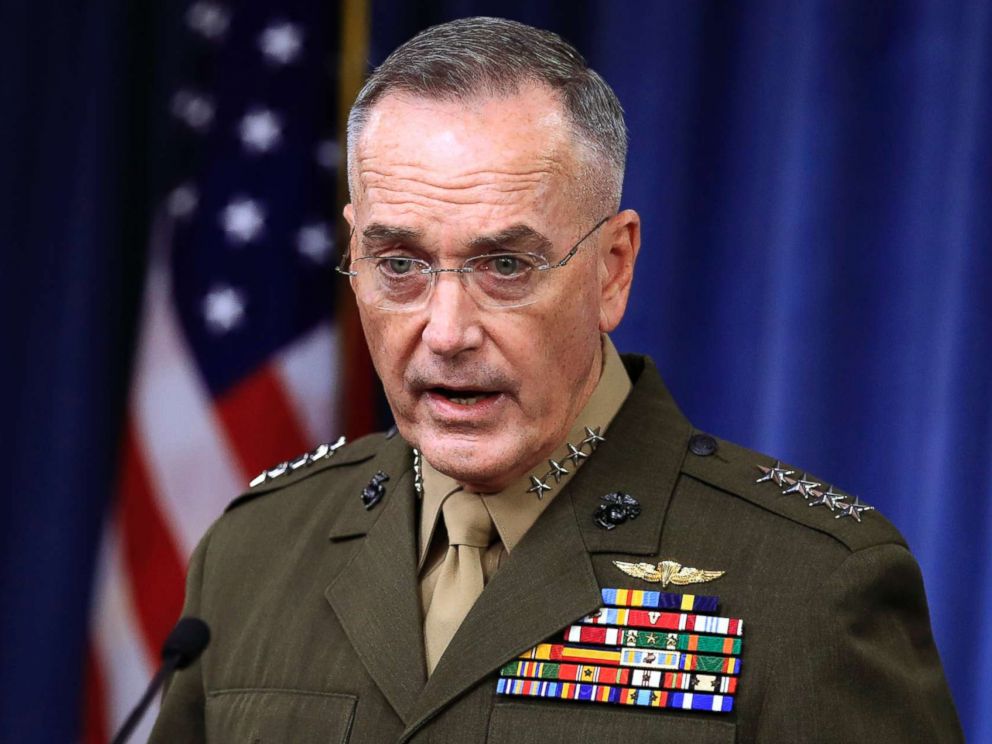 PHOTO: Joint Chiefs Chairman Gen. Joseph Dunford, speaks to reporters about the Niger operation during a briefing at the Pentagon, Oct. 23, 2017.