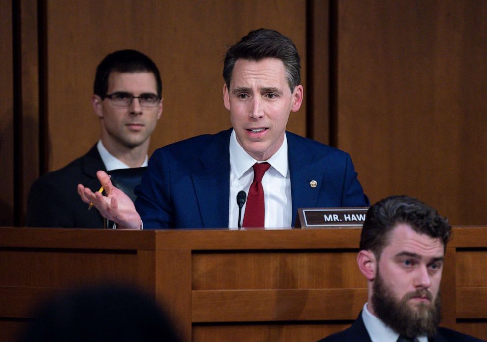PHOTO: Sen. Josh Hawley, R-Mo., questions Supreme Court nominee Ketanji Brown Jackson during her Senate Judiciary Committee confirmation hearing, on Capitol Hill in Washington, Tuesday, March 22, 2022.