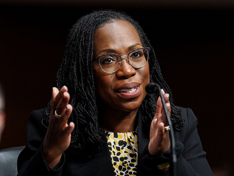 PHOTO: Ketanji Brown Jackson, nominated to be a US Circuit Judge for the District of Columbia Circuit, testifies before a Senate Judiciary Committee hearing on pending judicial nominations on Capitol Hill, April 28, 2021. 
