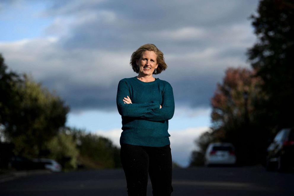 PHOTO: Juli Briskman, who was fired after giving US President Donald Trump's motorcade the middle finger while cycling and is running for a seat on the Loudoun County Board of Supervisors, is shown Oct. 17, 2019, in Sterling, Virginia.