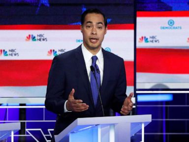 PHOTO: Former HUD Secretary Julian Castro speaks at the first U.S. 2020 presidential election Democratic candidates debate in Miami on June 26, 2019.