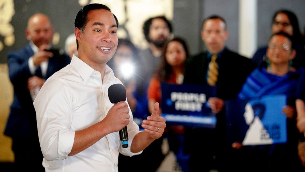 PHOTO: Democratic presidential candidate Julian Castro speaks during a campaign rally on Wednesday, May 8, 2019, in Austin, Texas.