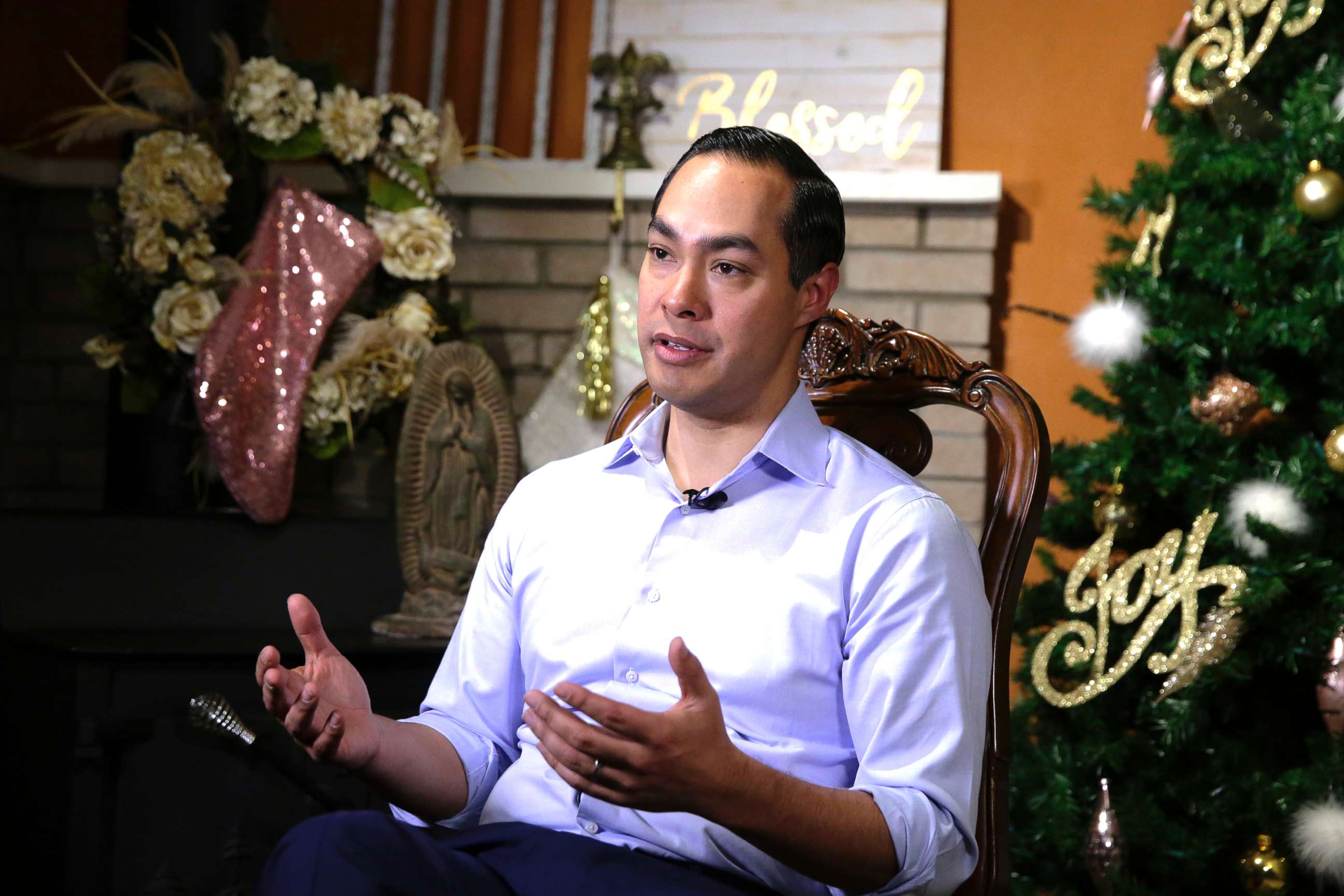 PHOTO: Democrat Julian Castro talks about exploring the possibility of running for president in 2020, at his home in San Antonio, Dec. 11, 2018.  