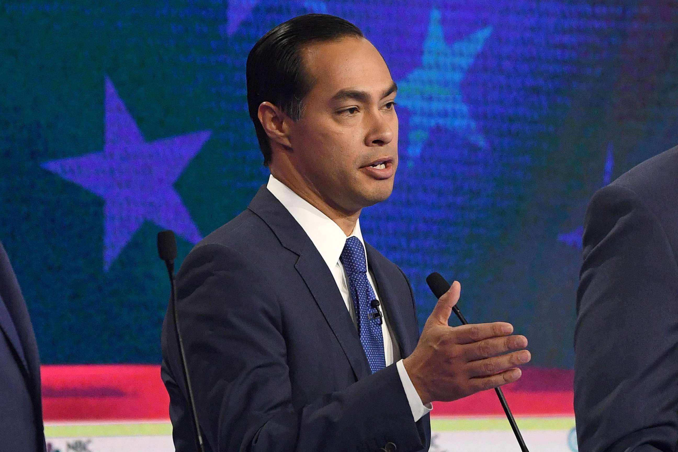 PHOTO: Julian Castro participates in the first Democratic primary debate hosted by NBC News at the Adrienne Arsht Center for the Performing Arts in Miami, Florida, June 26, 2019.