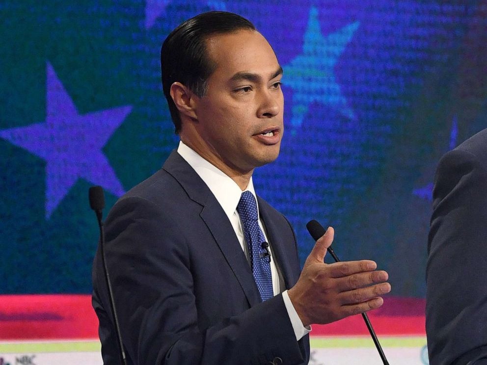 PHOTO: Julian Castro participates in the first Democratic primary debate hosted by NBC News at the Adrienne Arsht Center for the Performing Arts in Miami, Florida, June 26, 2019.