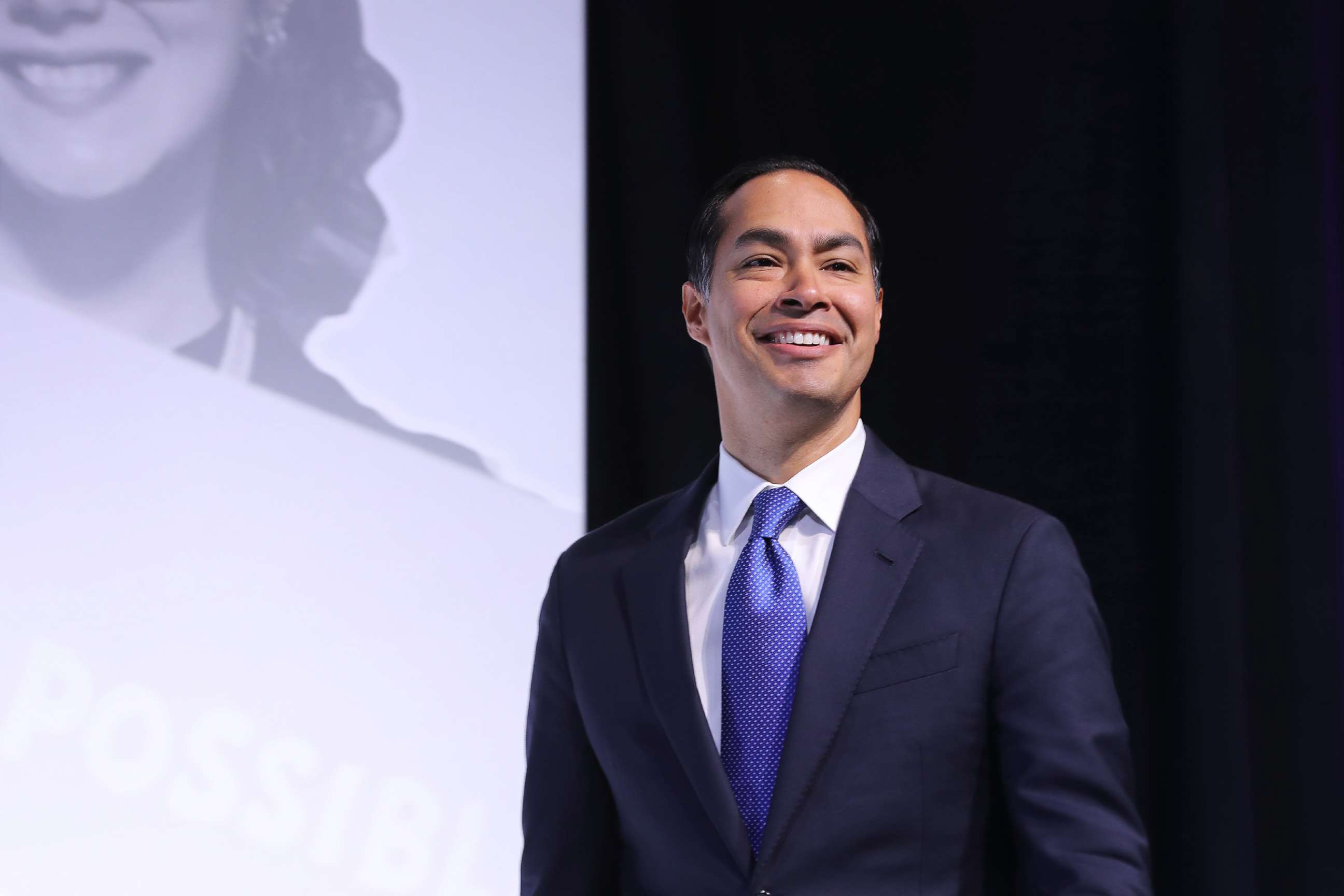 PHOTO: Democratic presidential candidate and former housing secretary Julian Castro takes the stage during an event in Washington, D.C., Oct. 28, 2019.