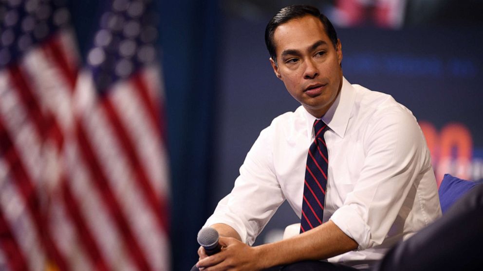 PHOTO: Julian Castro listens to a question during the Presidential Gun Safety Forum in Las Vegas, on Oct. 2, 2019.