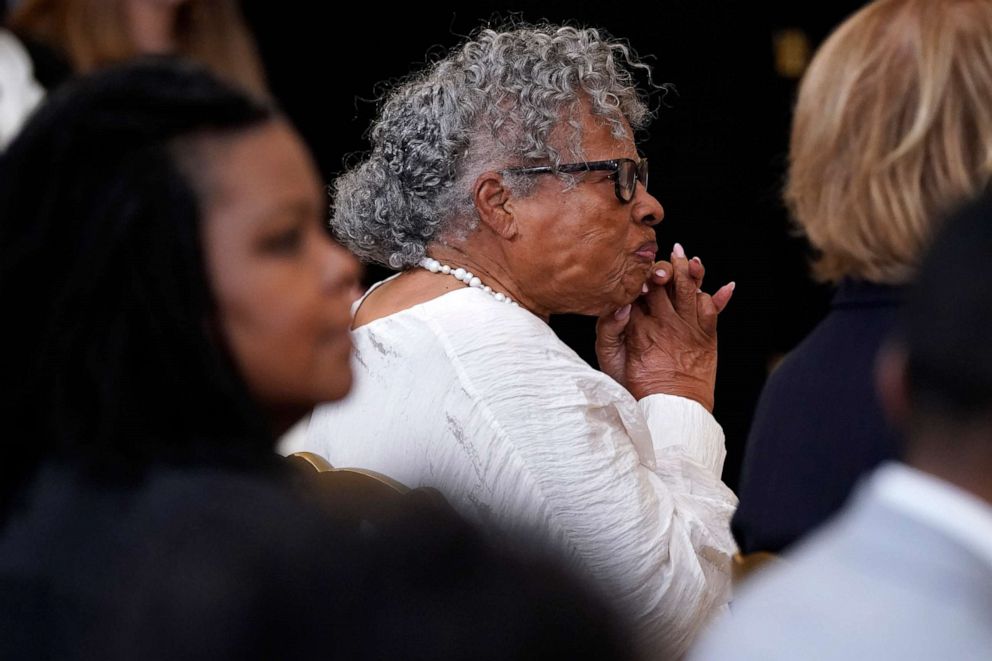 PHOTO: Opal Lee is recognized during an event to mark the passage of the Juneteenth National Independence Day Act, in the East Room of the White House, June 17, 2021.
