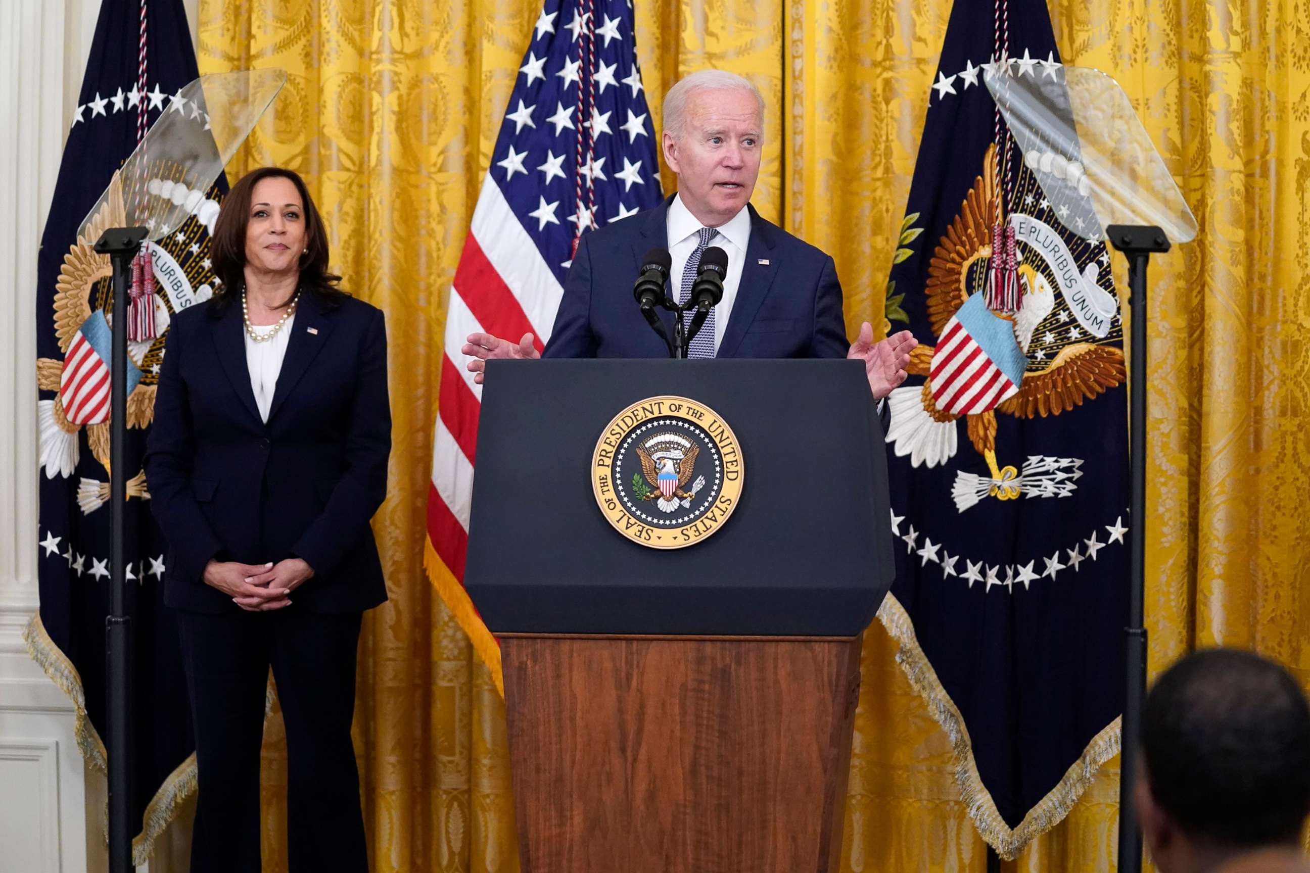 PHOTO:President Joe Biden speaks during an event to mark the passage of the Juneteenth National Independence Day Act, in the East Room of the White House, June 17, 2021.