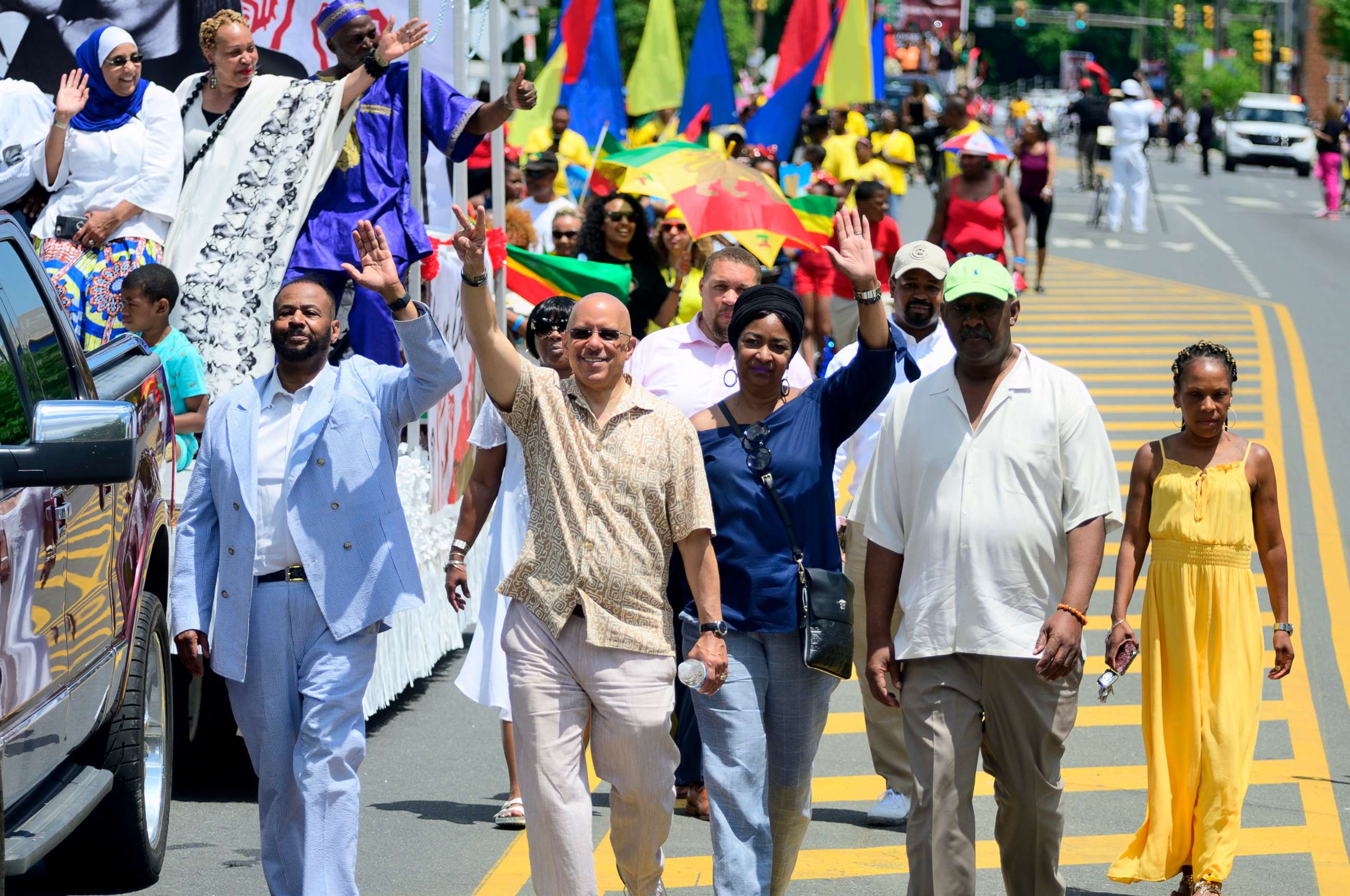 PHOTO: Elected officials, community leaders, youth and drum and marching bands take part in the second annual Juneteenth Parade, in Philadelphia, on June 22, 2019.