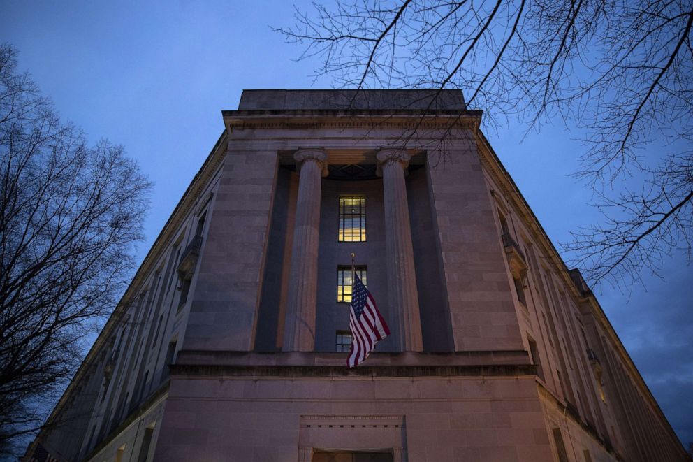 PHOTO: The Department of Justice stands in the early hours of March 22, 2019 in Washington, D.C.