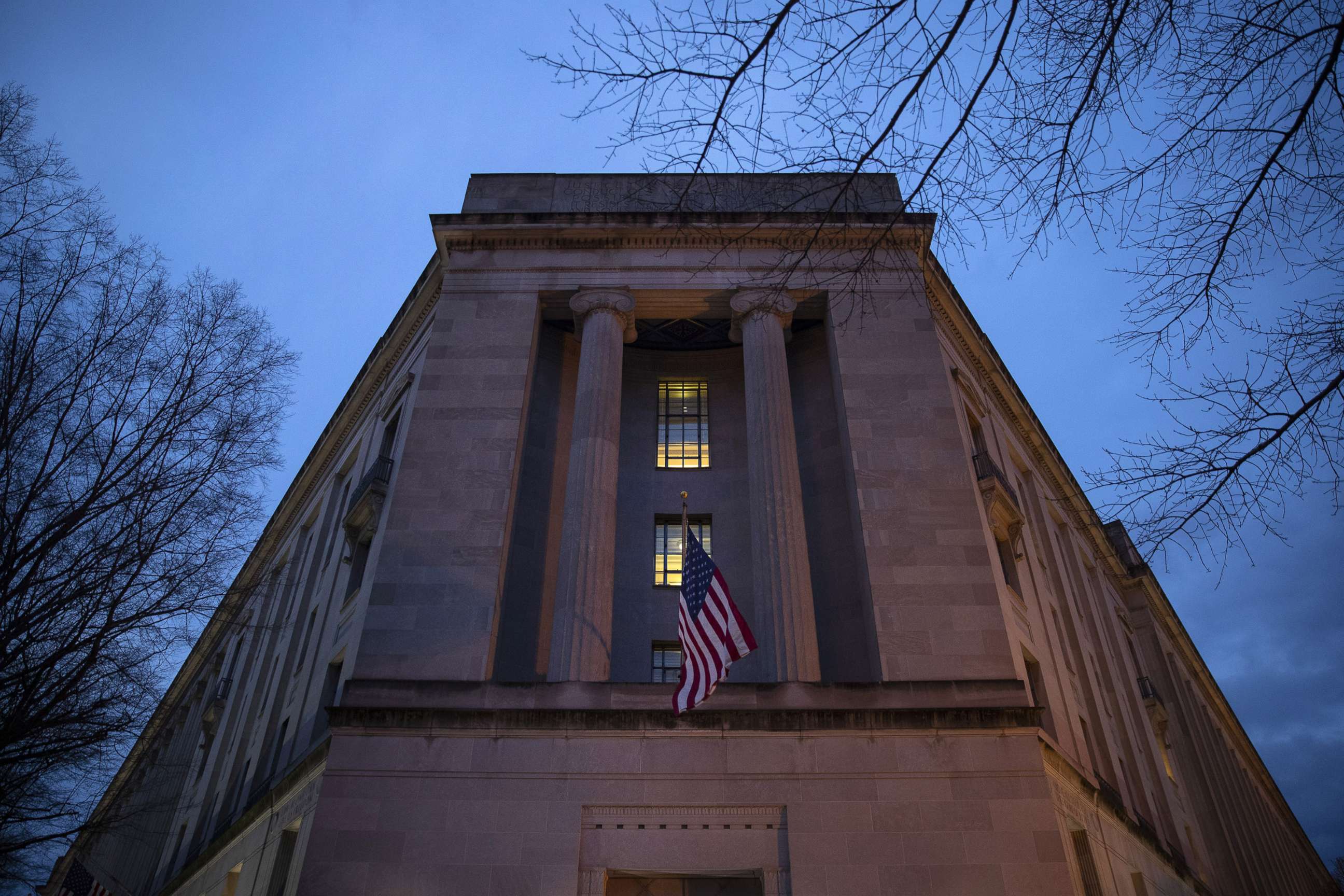 PHOTO: The Department of Justice stands in the early hours of March 22, 2019 in Washington, D.C.
