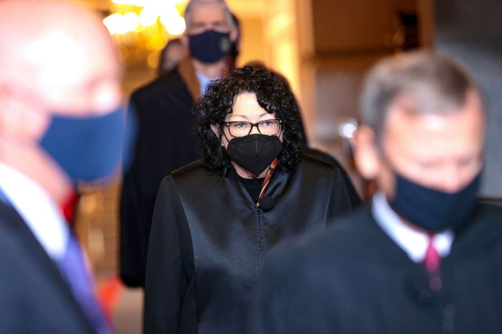PHOTO: U.S. Supreme Court Associate Justice Sonia Sotomayor arrives at the 59th Presidential Inauguration in Washington, D.C., Jan. 20, 2021.