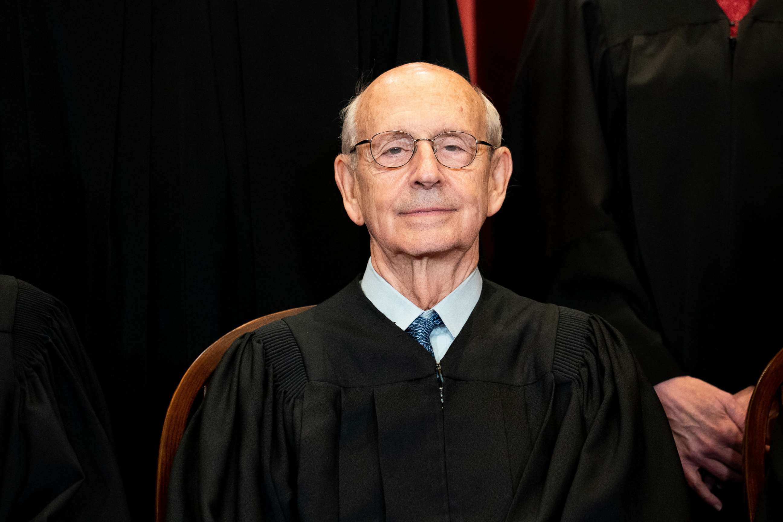 PHOTO: Associate Justice Stephen Breyer sits during a group photo of the justices of  the Supreme Court in Washington, D.C. on April 23, 2021.