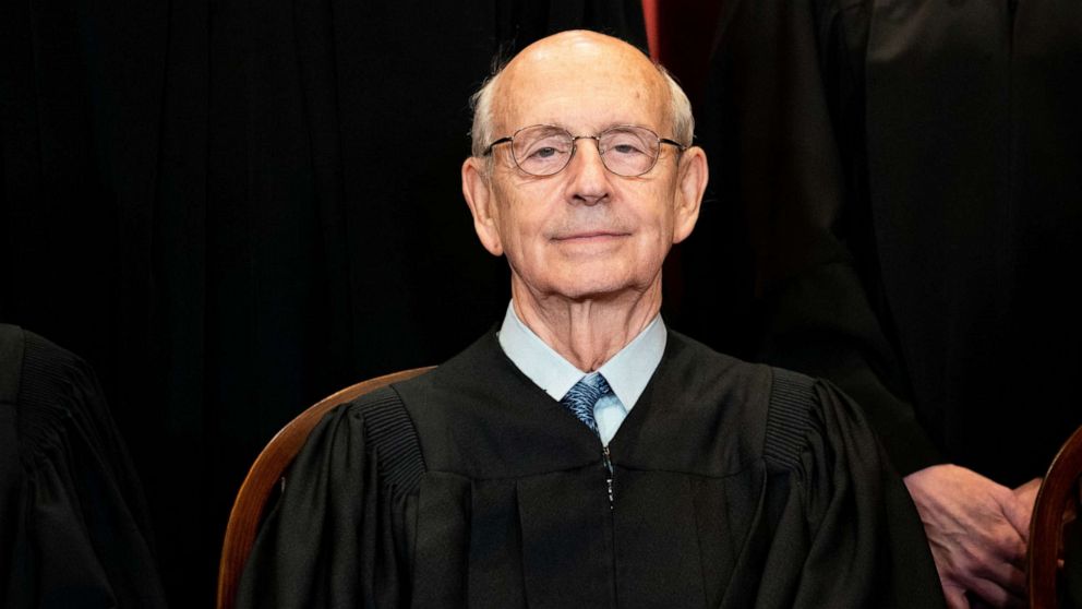 PHOTO: Associate Justice Stephen Breyer sits during a group photo of the justices of  the Supreme Court in Washington, D.C. on April 23, 2021.