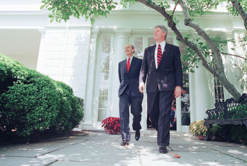 PHOTO: President Bill Clinton and his Supreme Court nominee Stephen Breyer leave the White House in Washington, May 16, 1994, for the Rose Garden where the President officially introduced Breyer to the nation.