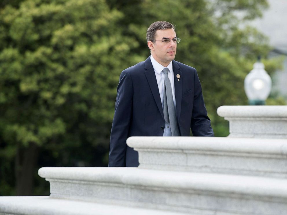PHOTO: Rep. Justin Amash walks up the House steps for a vote in the Capitol, May 9, 2019, in Washington, DC.