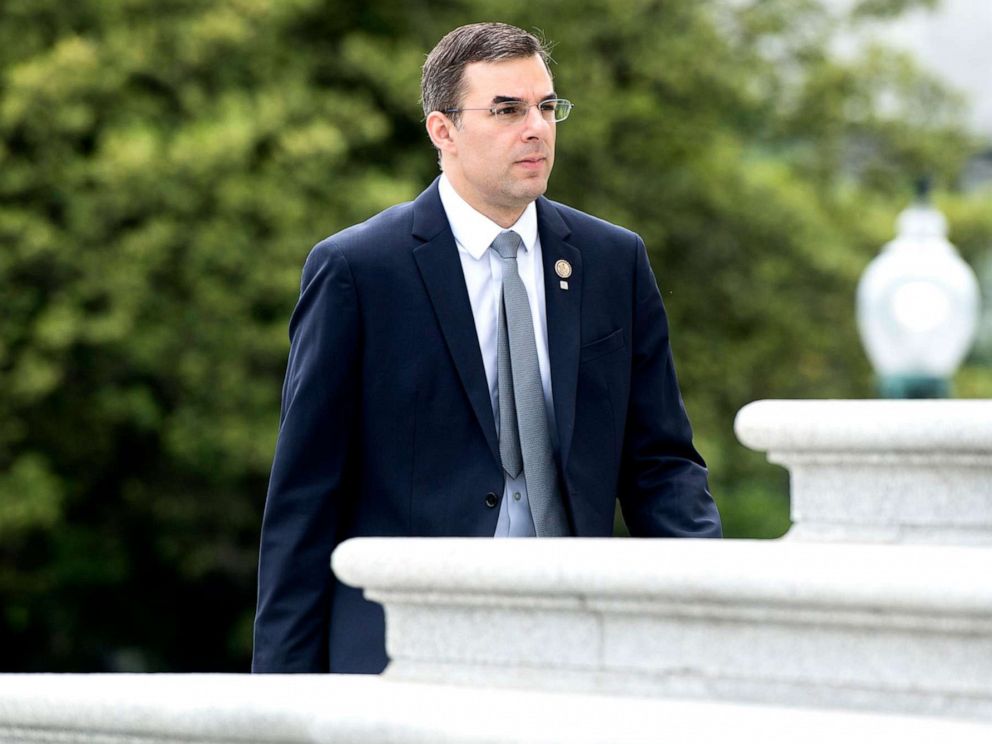PHOTO: Rep. Justin Amash walks up the House steps for a vote in the Capitol on Thursday, May 9, 2019.