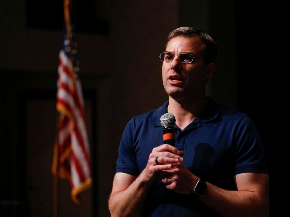 PHOTO: Rep. Justin Amash holds a Town Hall Meeting on May 28, 2019, in Grand Rapids, Mich.