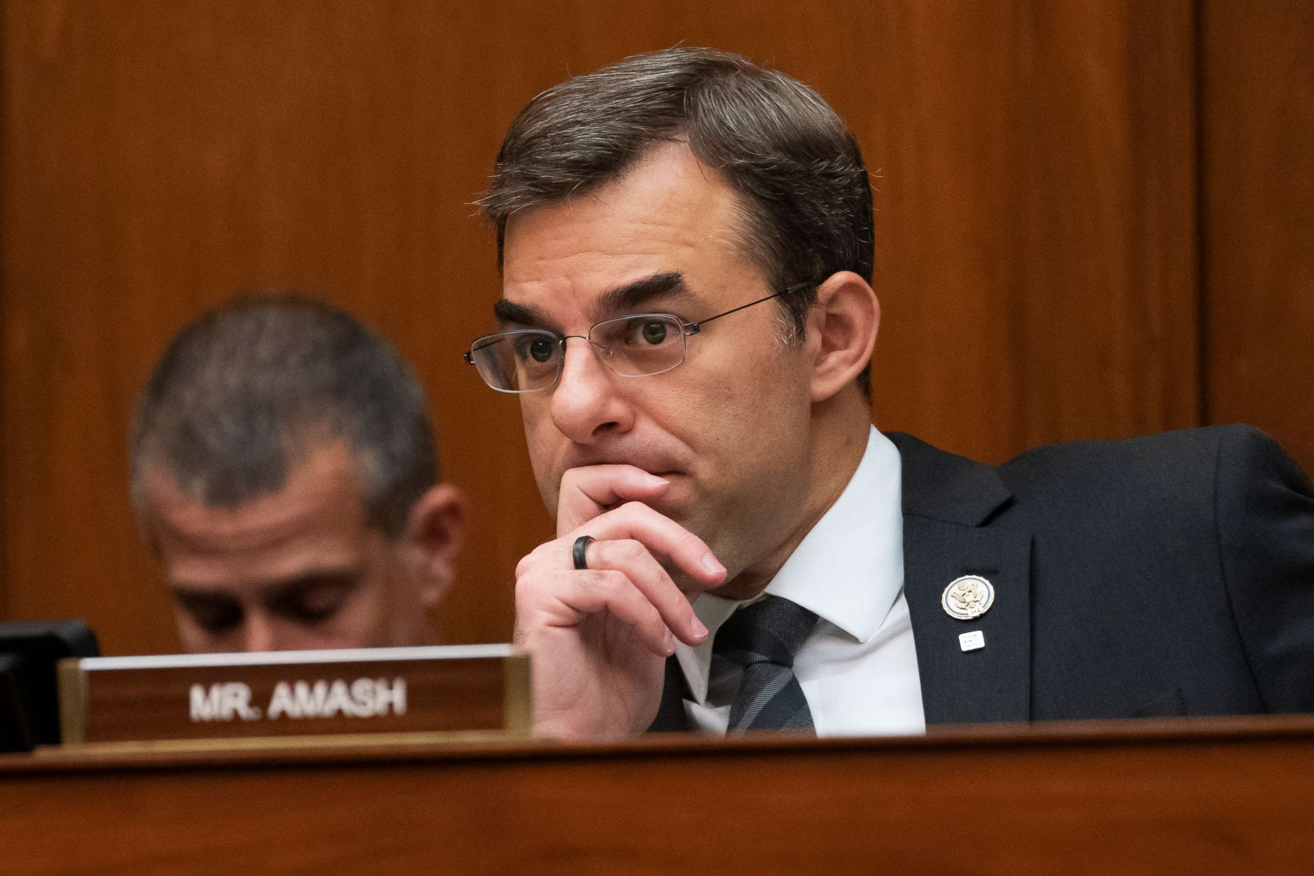 PHOTO: In this June 12, 2019, file photo, Rep. Justin Amash, R-Mich., listens to debate on Capitol Hill in Washington. Amash, a Trump critic, said Saturday, May 16, 2020, that he has decided not to seek the Libertarian nomination to run for president.