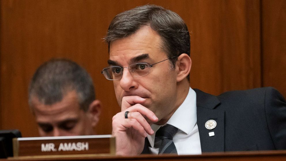 PHOTO: In this June 12, 2019, file photo, Rep. Justin Amash, R-Mich., listens to debate on Capitol Hill in Washington. Amash, a Trump critic, said Saturday, May 16, 2020, that he has decided not to seek the Libertarian nomination to run for president.