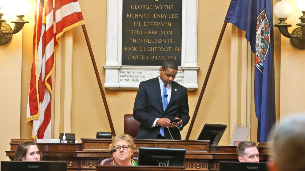 PHOTO: Virginia Lt. Gov Justin Fairfax presides over the end of the 2019 Senate session at the Capitol in Richmond, Va., Feb. 24, 2019.