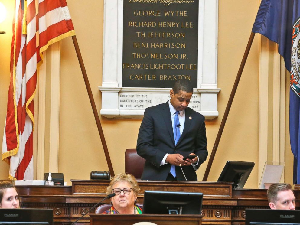 PHOTO: Virginia Lt. Gov Justin Fairfax presides over the end of the 2019 Senate session at the Capitol in Richmond, Va., Feb. 24, 2019.