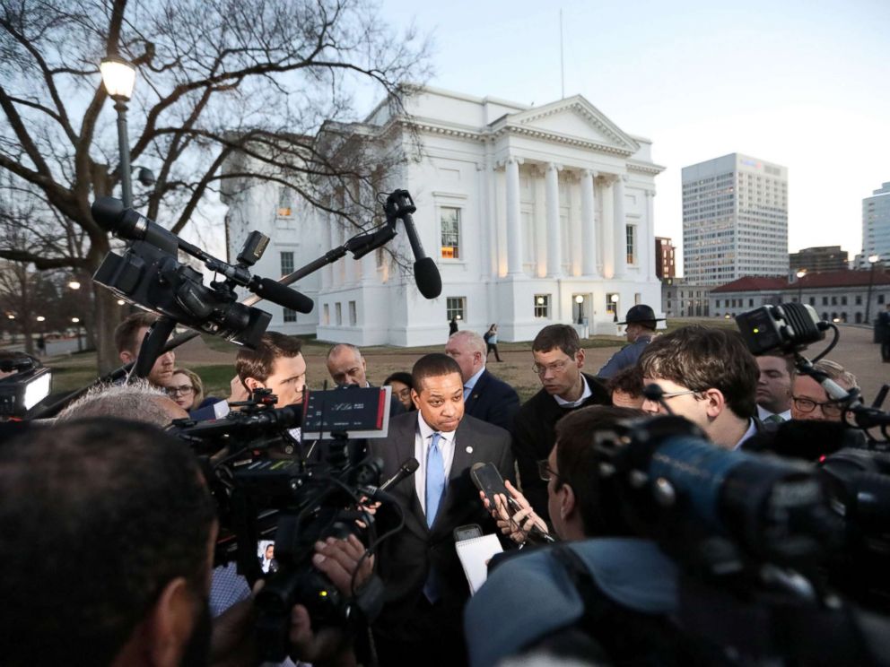PHOTO: Virginia Lieutenant Governor Justin Fairfax addresses the media about a sexual assualt allegation from 2004 outside of the capital building in dowtown Richmond, Feb. 4, 2019.