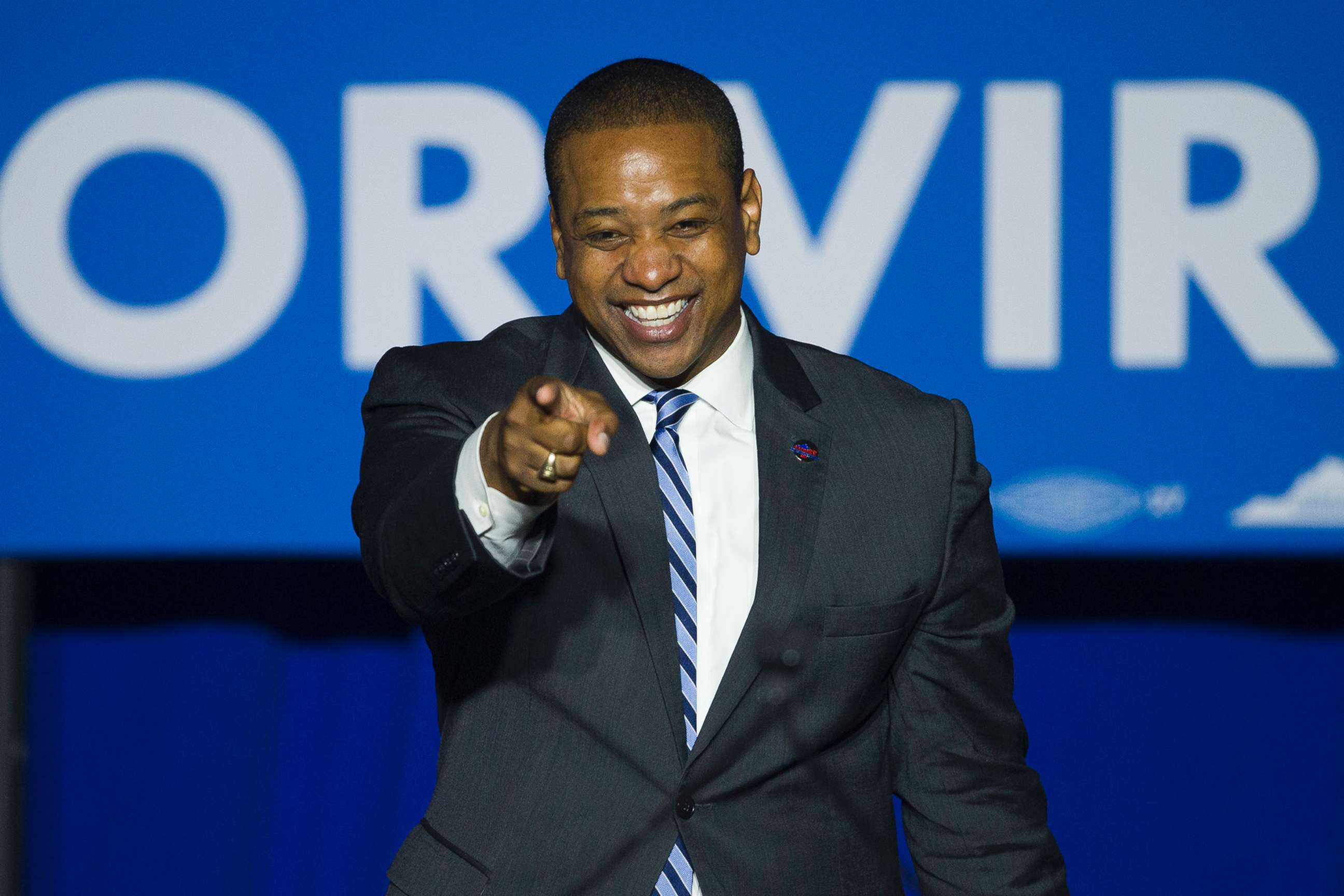 PHOTO: Democrat Lt. Gov.-elect Justin Fairfax addresses the Ralph Northam For Governor election night party at George Mason University in Fairfax, Va., Nov. 7, 2017. Fairfax is the first African-American to win a statewide office in Virginia since 1989. 