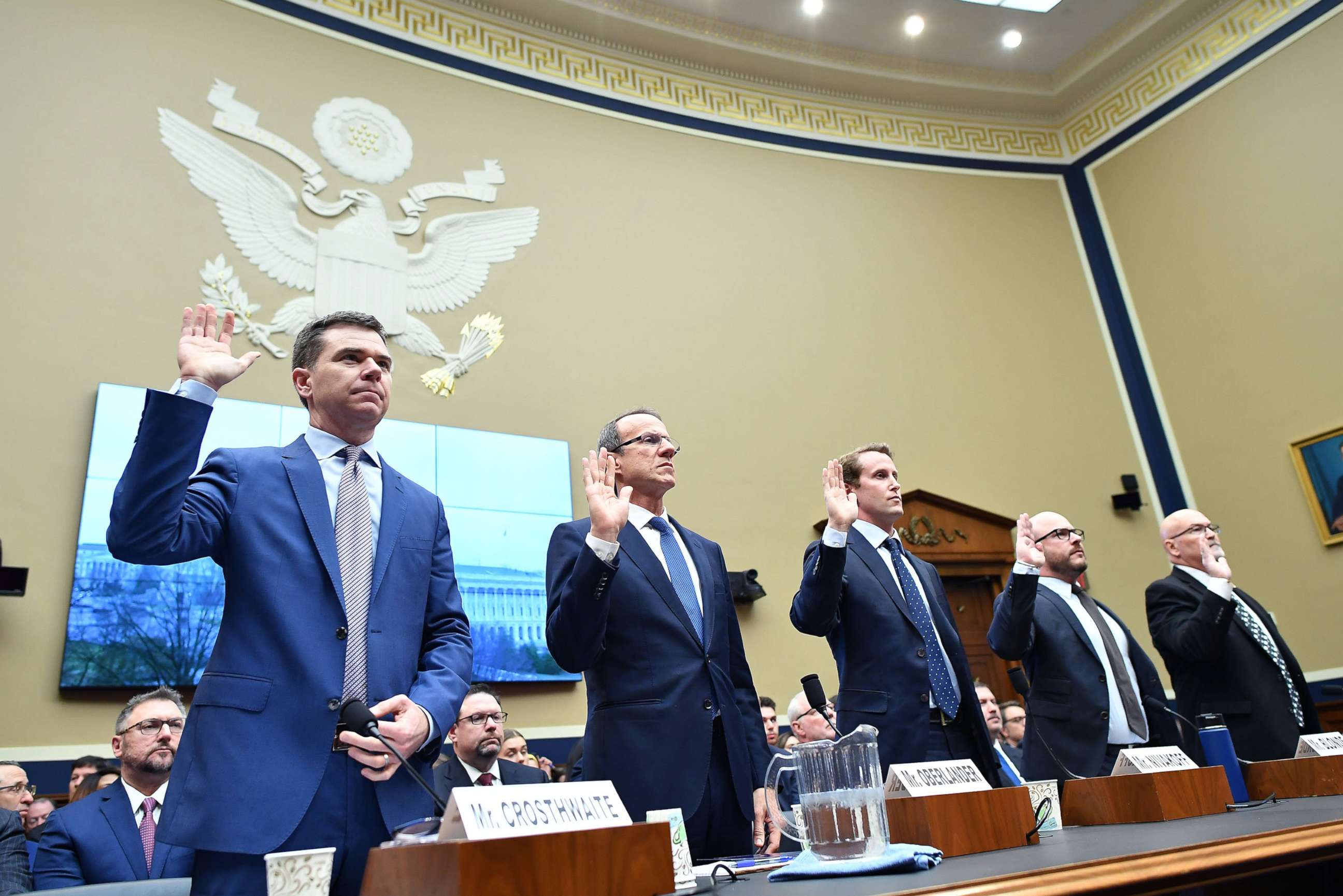 PHOTO: Vape company CEOs take the oath before speaking during an Oversight and Investigations Subcommittee hearing on Capitol Hill, "Vaping in America: E-Cigarette Manufacturers' Impact on Public Health," Feb. 5, 2020 in Washington, D.C. 