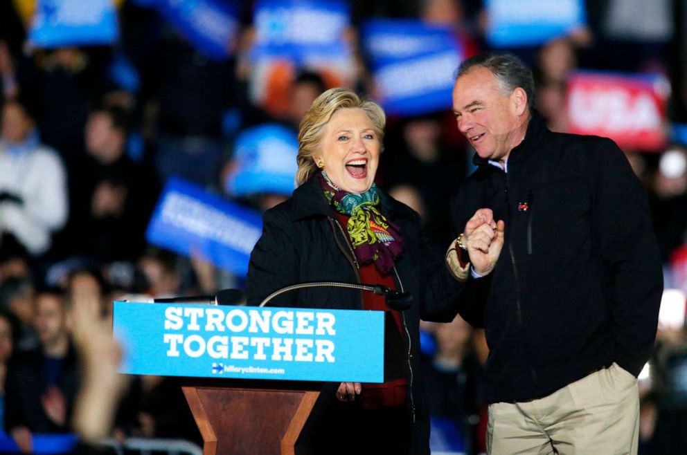 PHOTO: Democratic presidential nominee Hillary Clinton attends a campaign event with her running mate Tim Kaine, Oct. 22, 2016, in Philadelphia.