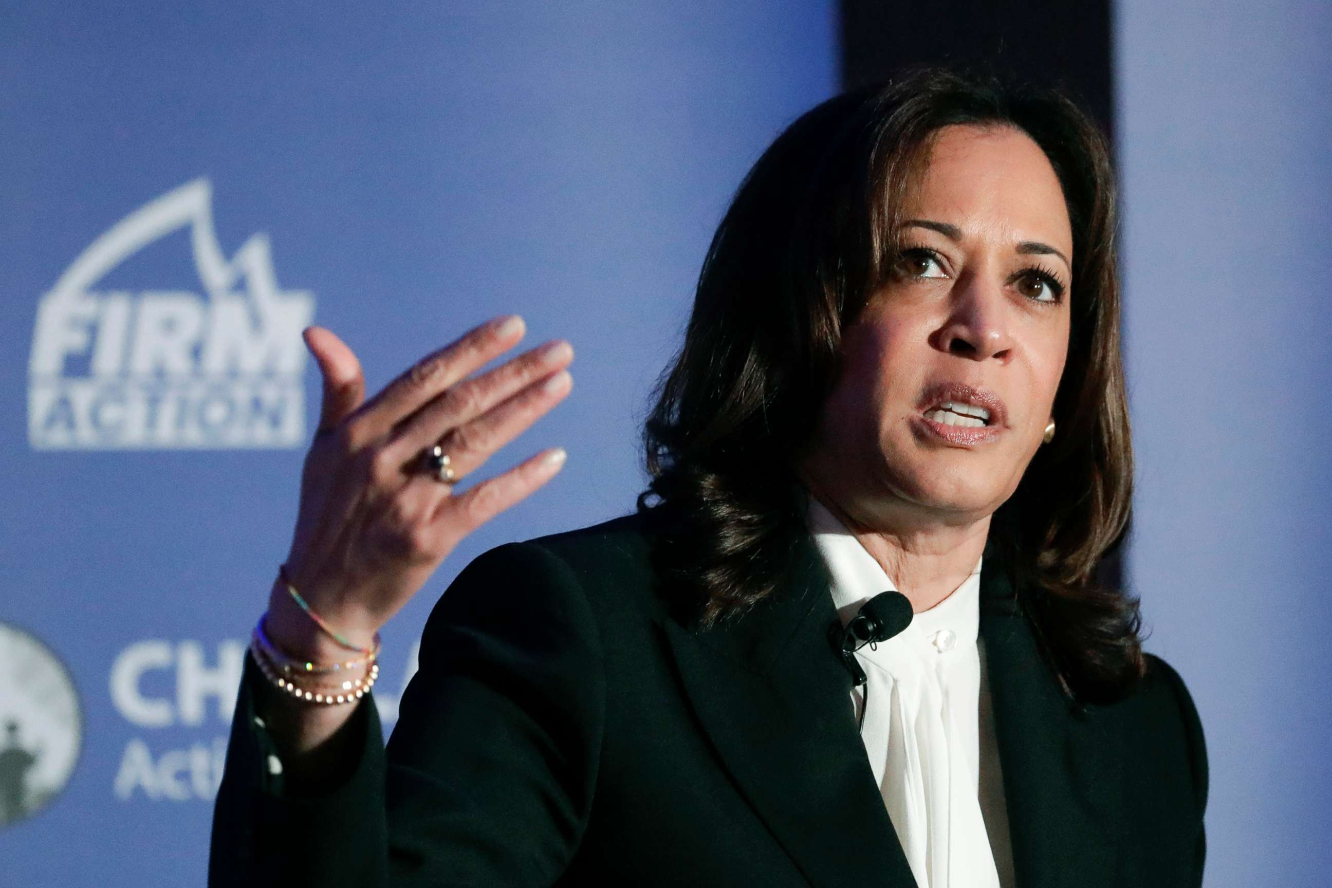 PHOTO: Democratic presidential candidate, Sen. Kamala Harris, D-Calif., speaks during a campaign event at the Unity Freedom Presidential Forum, May 31, 2019, in Pasadena, Calif.