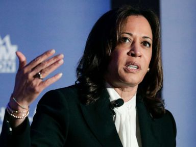 PHOTO: Democratic presidential candidate, Sen. Kamala Harris, D-Calif., speaks during a campaign event at the Unity Freedom Presidential Forum, May 31, 2019, in Pasadena, Calif.