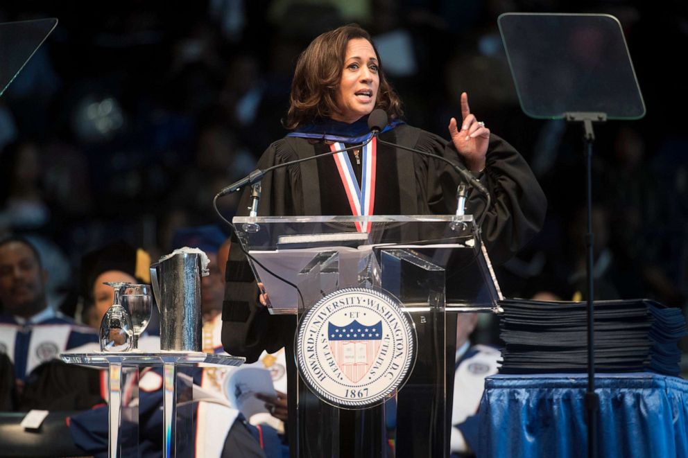 PHOTO: Sen. Kamala D. Harris (D-CA) gave the convocation oration for The 2017 Howard University Commencement Ceremony in Washington, D.C., May, 13, 2017.