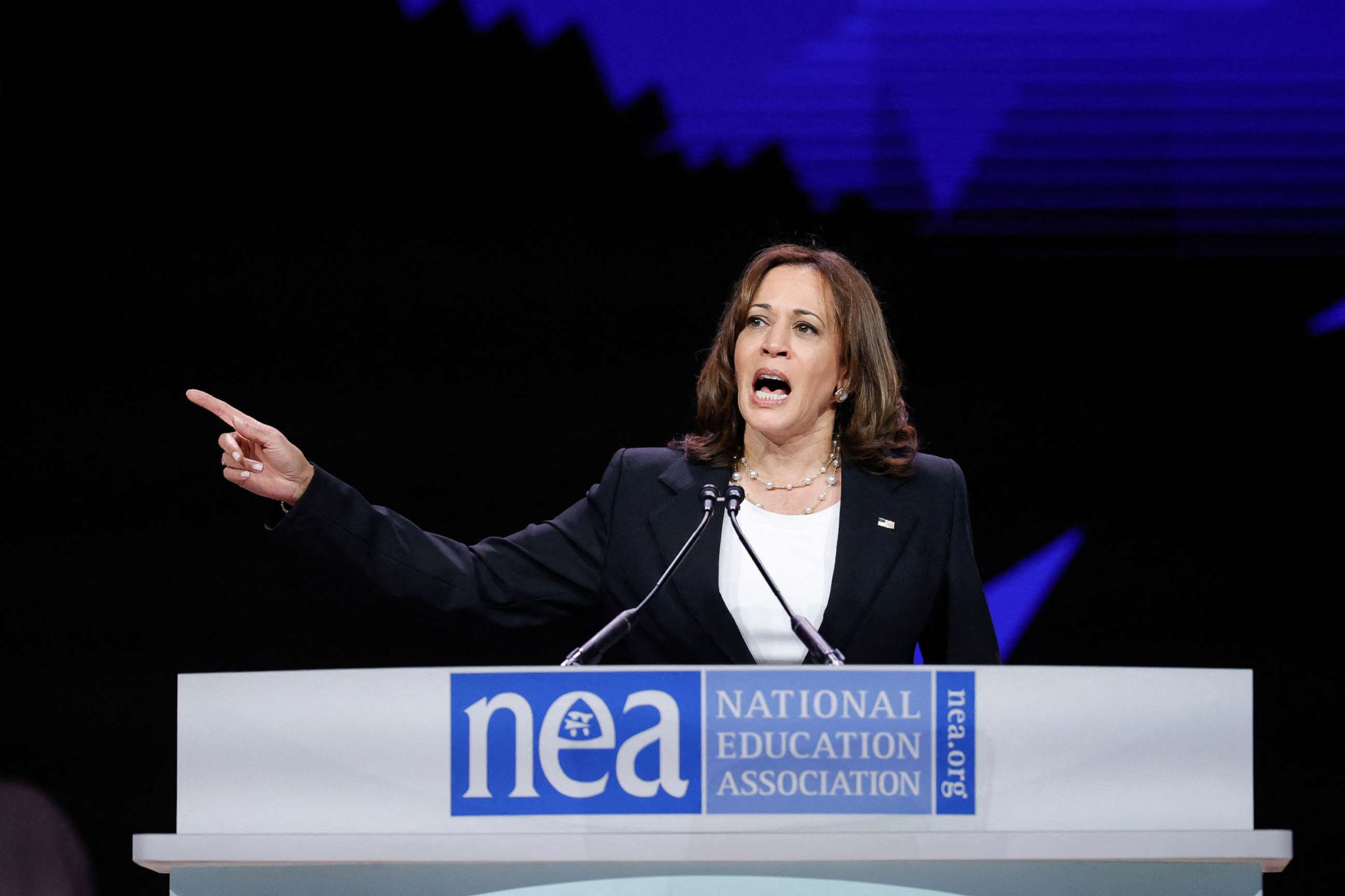 PHOTO: Vice President Kamala Harris speaks at the National Education Association 2022 Annual Meeting and Representative Assembly at the McCormick Convention Center in Chicago, July 5, 2022. 