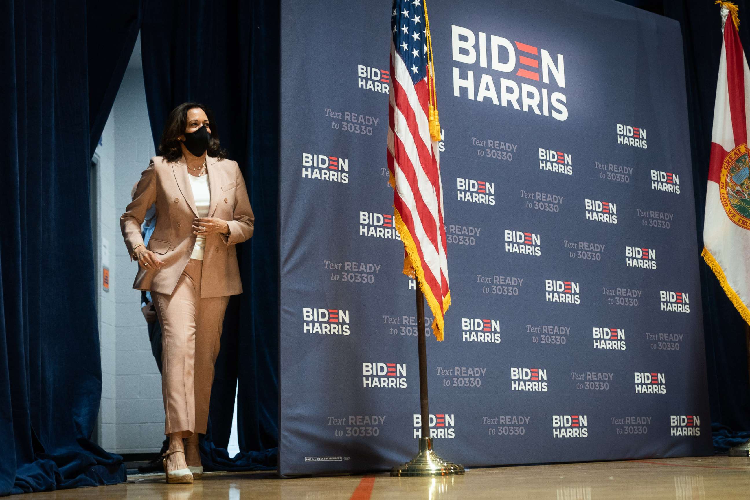 PHOTO: Democratic Vice-Presidential candidate Sen. Kamala Harris participates in Community Conversation at FMU in Miami, Sept. 10, 2020.