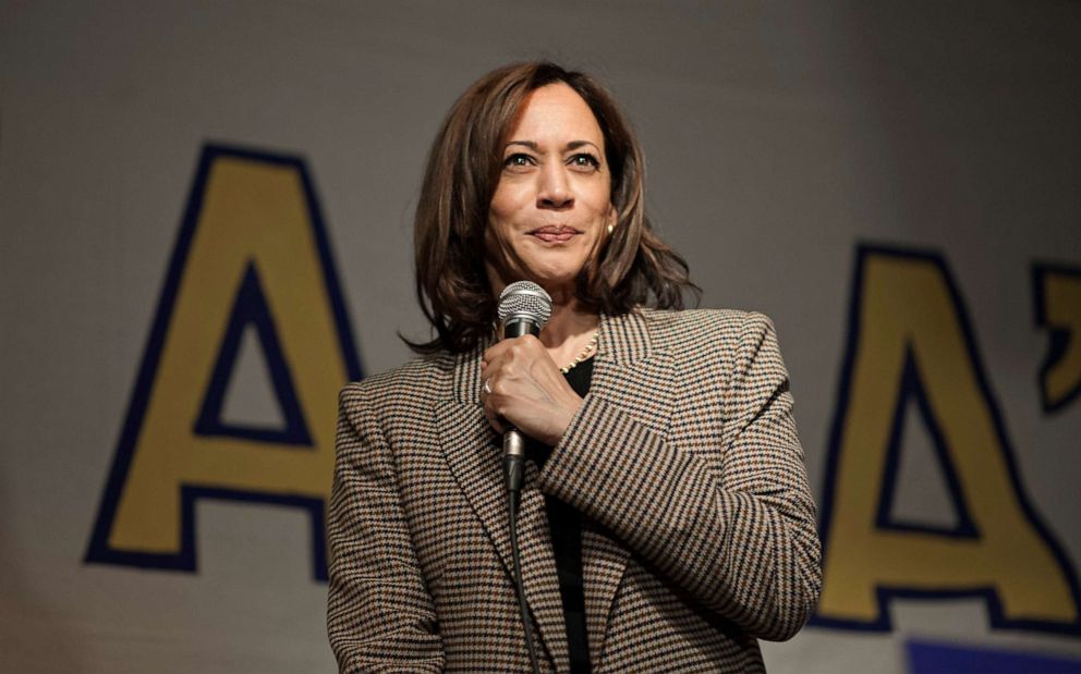 PHOTO: Senator Kamala Harris speaks during a meet and greet at the Missipi Brewing Co. Harris is one of 17 Democrats currently running for the presidential nomination.