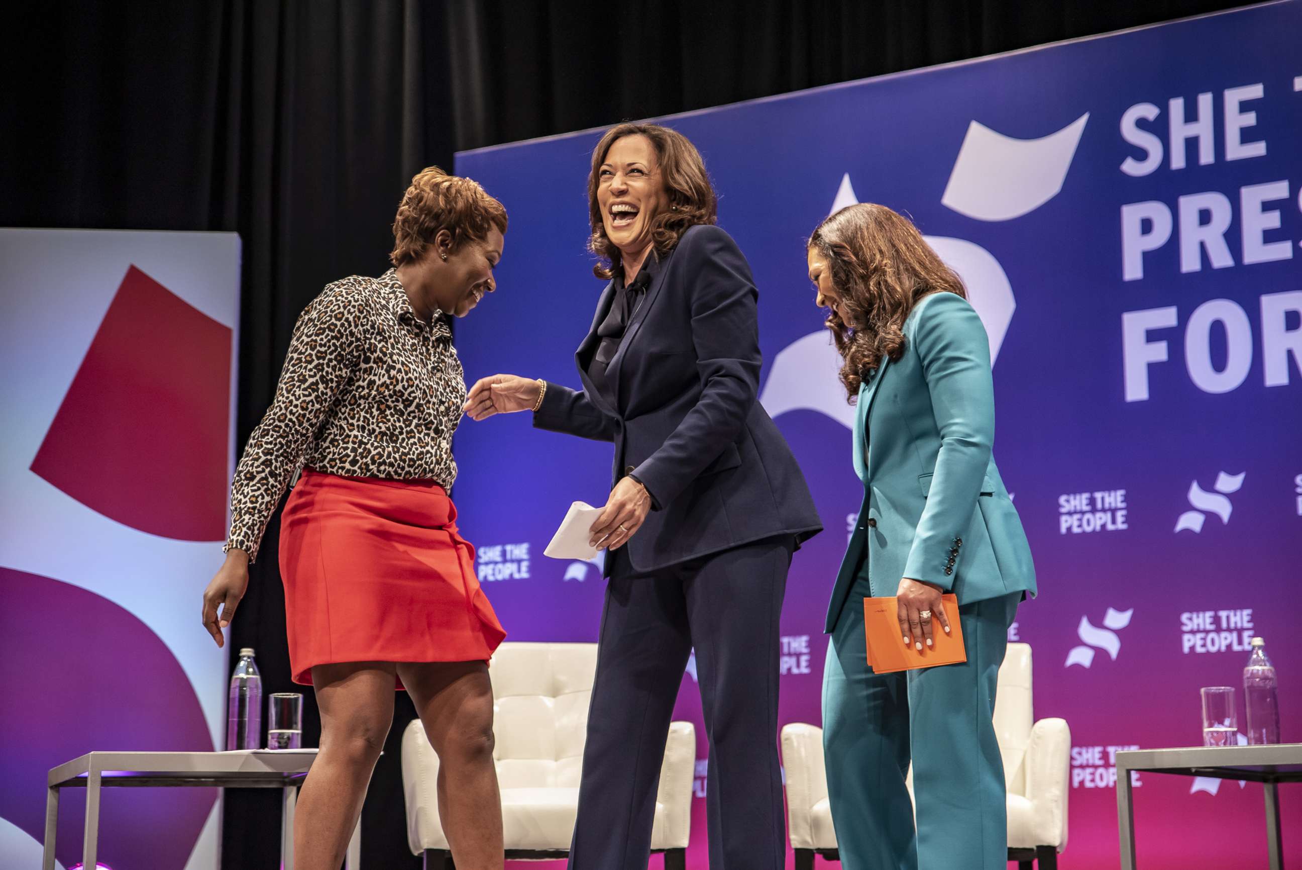 PHOTO: Democratic presidential candidate Sen. Kamala Harris greets the crowd at the She The People Presidential Forum at Texas Southern University on April 24, 2019, in Houston.