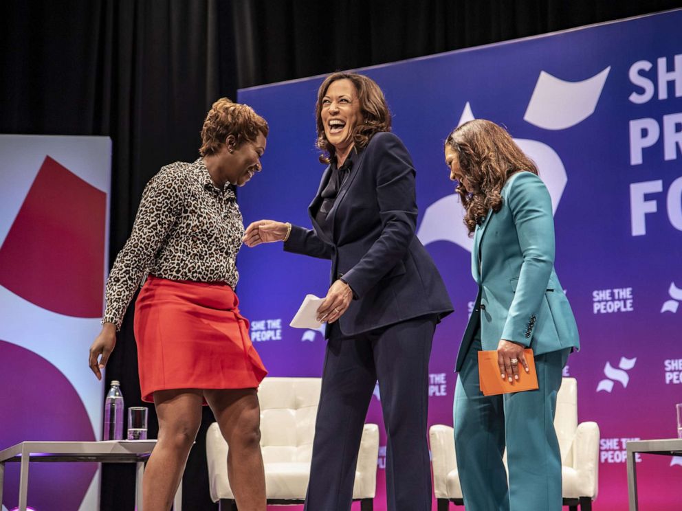 PHOTO: Democratic presidential candidate Sen. Kamala Harris greets the crowd at the She The People Presidential Forum at Texas Southern University on April 24, 2019, in Houston.